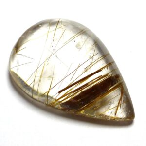 12.985 Carats Rutilated Quartz Cabochon Copper Penny Flax Strands Rutile 3d Hand Cut Shape Clear Crystal Inclusion Domed Rare And Unusual