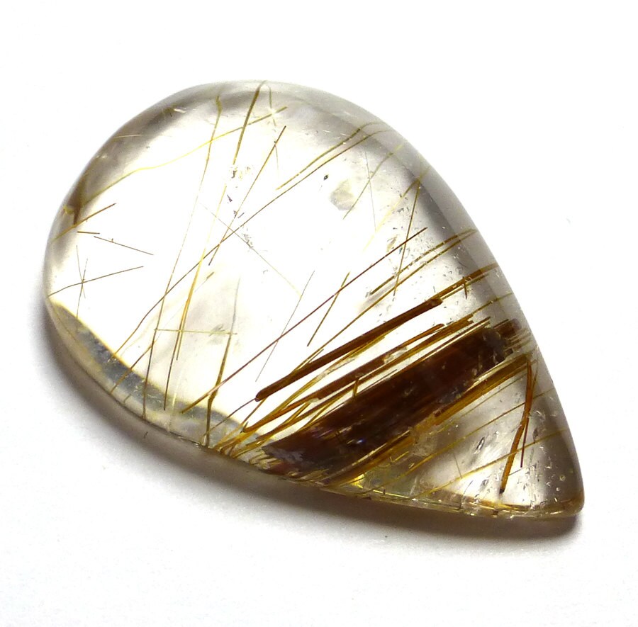 12.985 Carats Rutilated Quartz Cabochon Copper Penny Flax Strands Rutile 3d Hand Cut Shape Clear Crystal Inclusion Domed Rare And Unusual