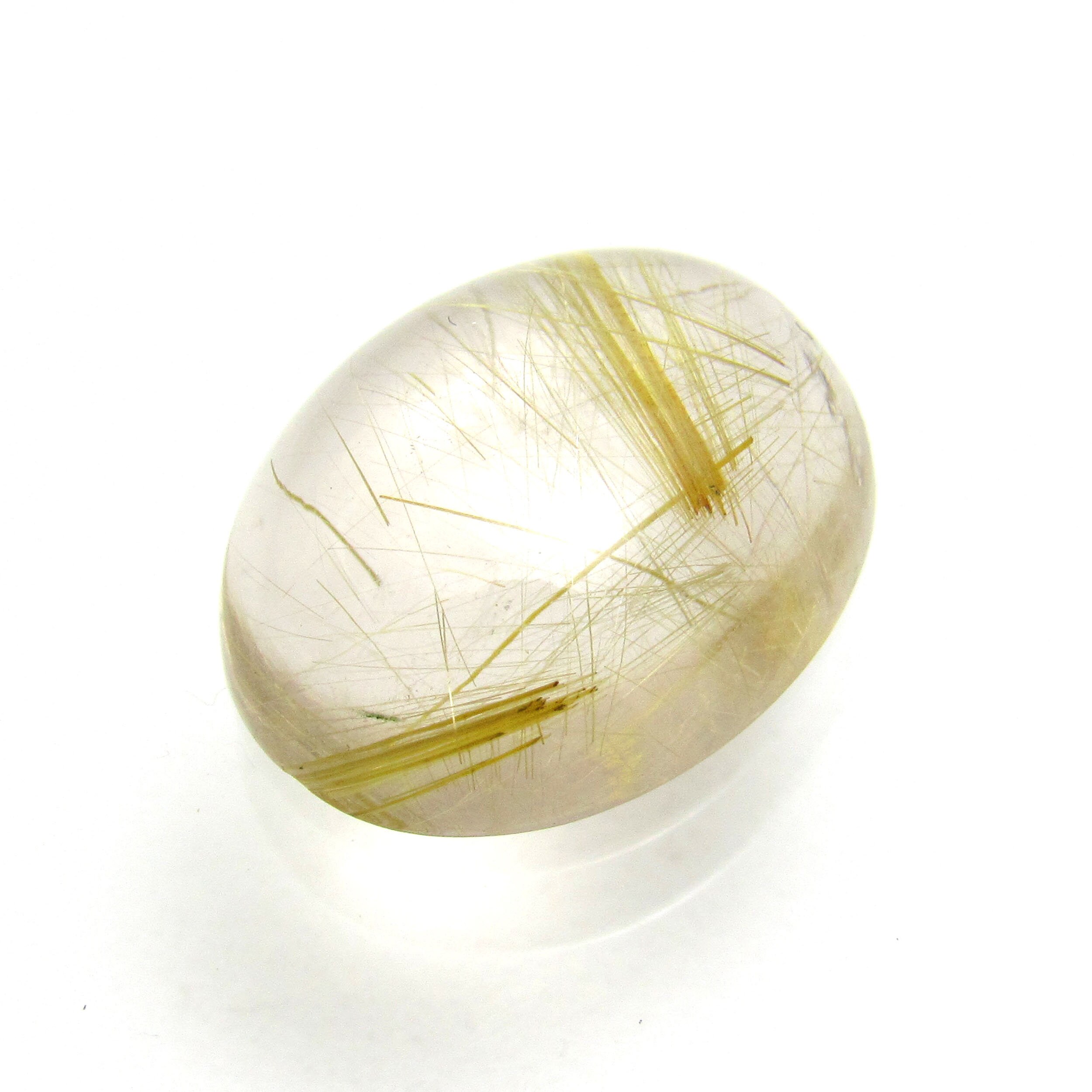 Rutilated Quartz Cabochon 15x12 Loose Gemstone Domed Oval Gold Golden Flax Strand Rutile Handmade Clear Crystal Inclusion Quality