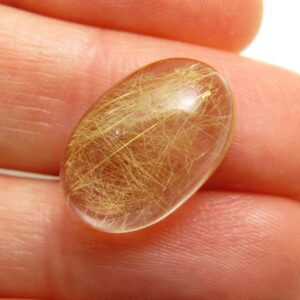 Rutilated Quartz Cabochon 17x11 Loose Gemstone Domed Oval Gold Golden Flax Strand Rutile Handmade Clear Crystal Inclusion Quality