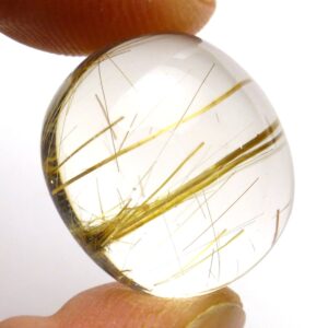 18.125 Carats Golden Rutilated Quartz Cabochon Oval Aaa++ Grade Flax Strands Rutile Hand Cut Clear Crystal Inclusion One Of A Kind Rare