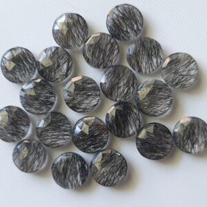 Rutilated Quartz Cabochon, 2 Pcs Rutile Round Rose Cut Flat Back Cabochons, 14mm Rutile Faceted Gemstones For Jewelry - Psg343