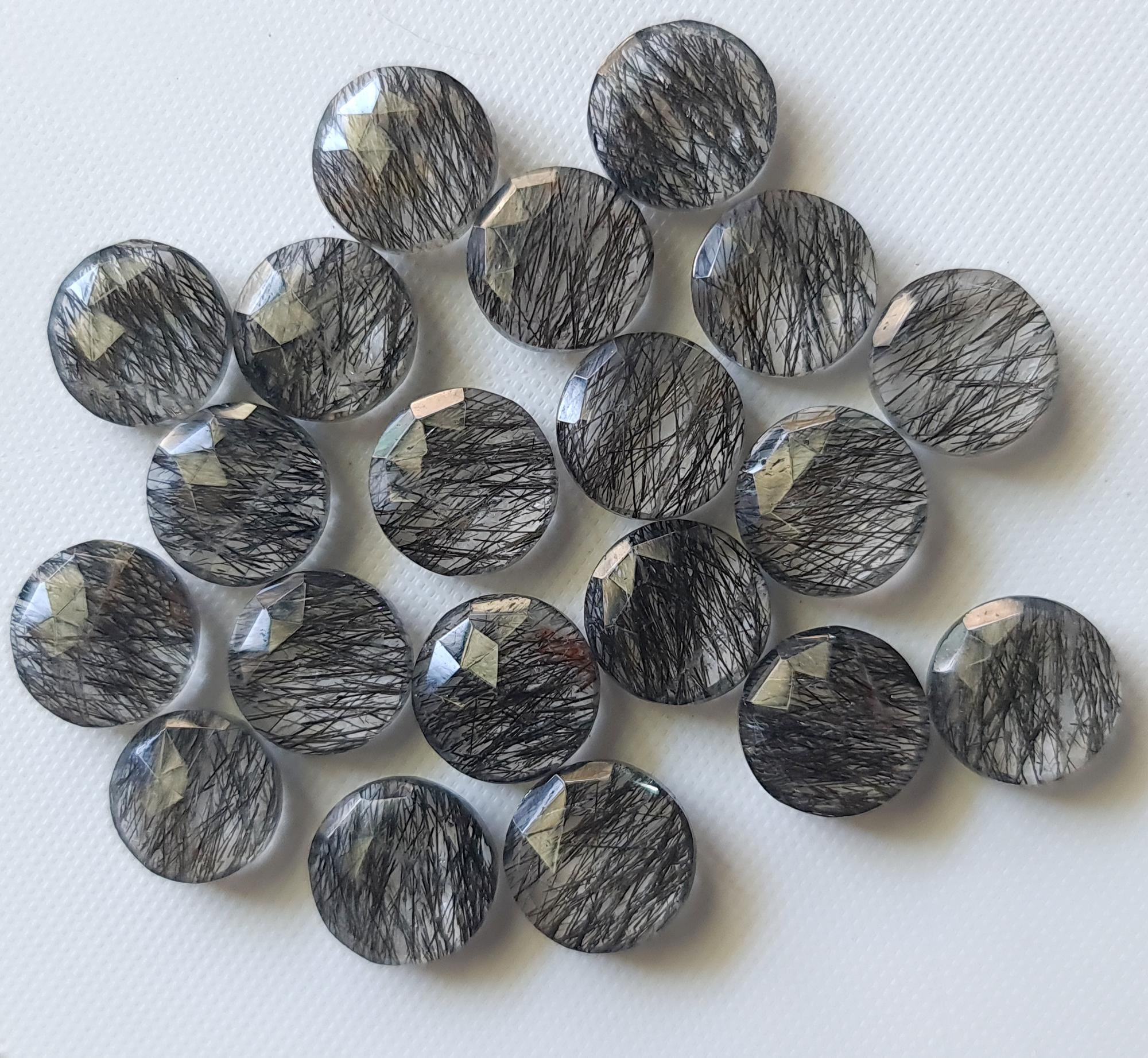 Rutilated Quartz Cabochon, 2 Pcs Rutile Round Rose Cut Flat Back Cabochons, 14mm Rutile Faceted Gemstones For Jewelry - Psg343 Rutilated Quartz Cabochon, 2 Pcs Rutile Round Rose Cut Flat Back Cabochons, 14mm Rutile Faceted Gemstones For Jewelry - Psg343