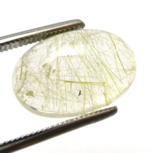 4.925 Carats Rutilated Quartz Cabochon 14x9 Gemstone Domed Oval Gold Golden Flax Strand Rutile Handmade Clear Crystal Inclusion Quality