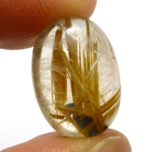 7.830 Carats Rutilated Quartz Cabochon Golden Star Flax Strands Rutile 3d Oval Hand Cut Clear Crystal Inclusion Domed One Of A Kind Rare