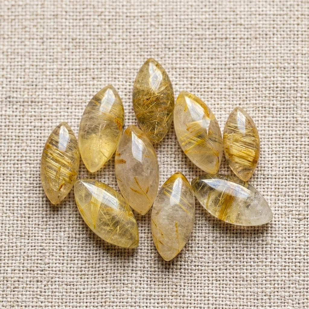 Aaa+ Natural Golden Rutile Quartz Marquise Shape Cabochon Golden Rutile Flat Back Polished Calibrated Gemstones All Sizes Available