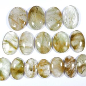 Amazing~ Rutilated Quartz Gemstone. Natural Rutile Quartz Gemstone. Polished Golden Green Multi Rutile Quartz Cabochon. Loose For Jewelry.