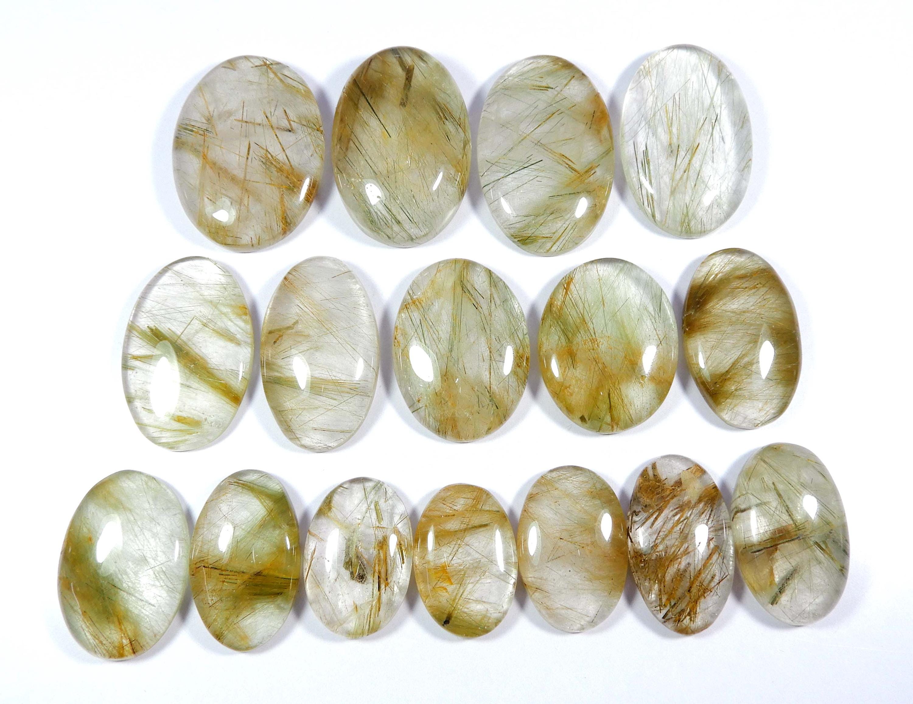 Amazing~ Rutilated Quartz Gemstone. Natural Rutile Quartz Gemstone. Polished Golden Green Multi Rutile Quartz Cabochon. Loose For Jewelry.