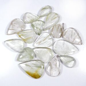 Awesome~ Rutile Quartz Gemstone. Rutilated Quartz Gemstone. Natural Polished Golden Green Multi Rutile Quartz Cabochon. Loose For Jewelry.