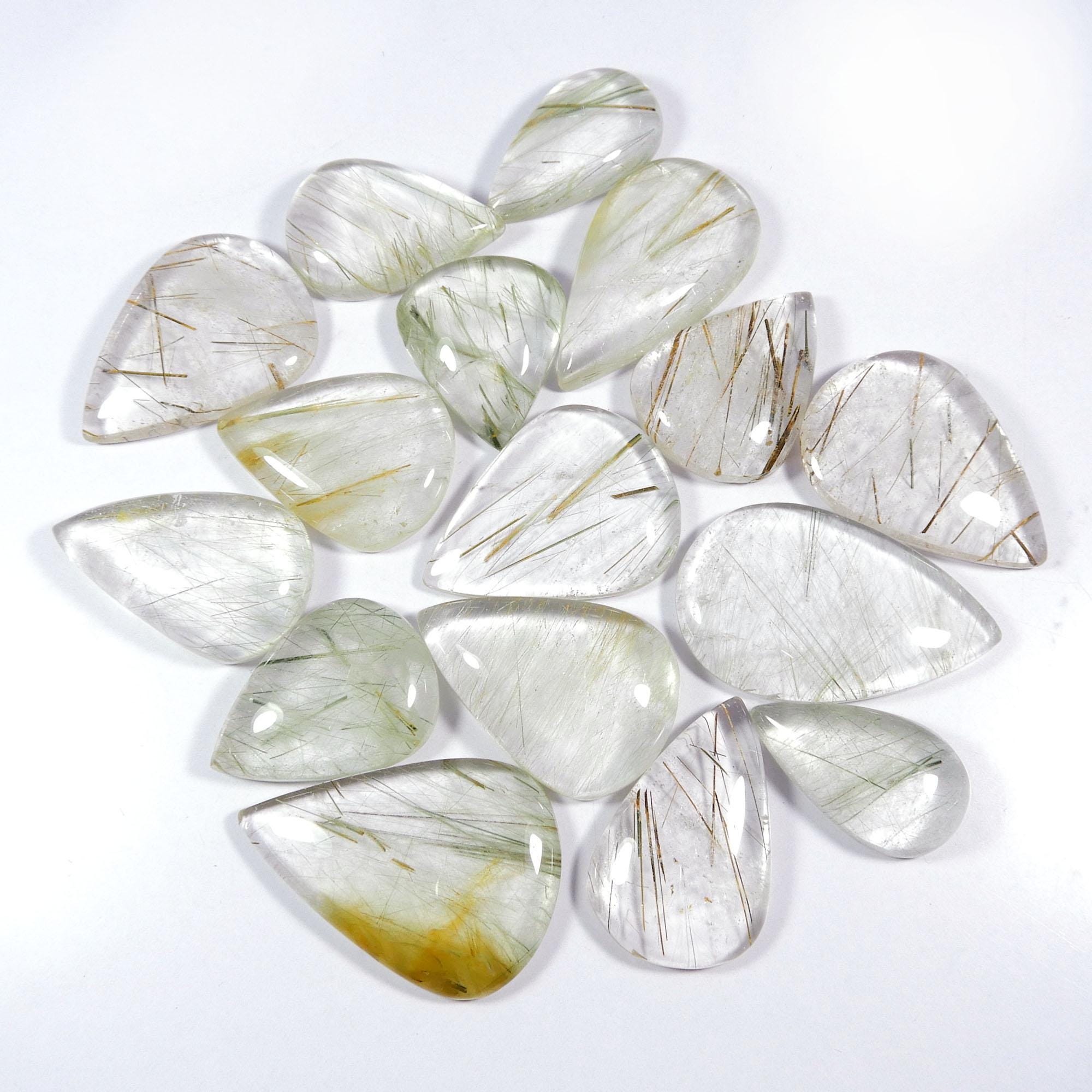 Awesome~ Rutile Quartz Gemstone. Rutilated Quartz Gemstone. Natural Polished Golden Green Multi Rutile Quartz Cabochon. Loose For Jewelry.