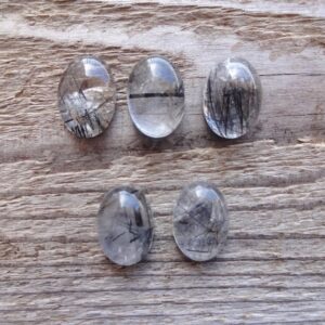 Clear Black Rutilated Quartz Cabochon Ring Size, 14x9mm Calibrated Quartz Oval Cabochon For Jewelry Making, Premium Quality Cab Gemstone