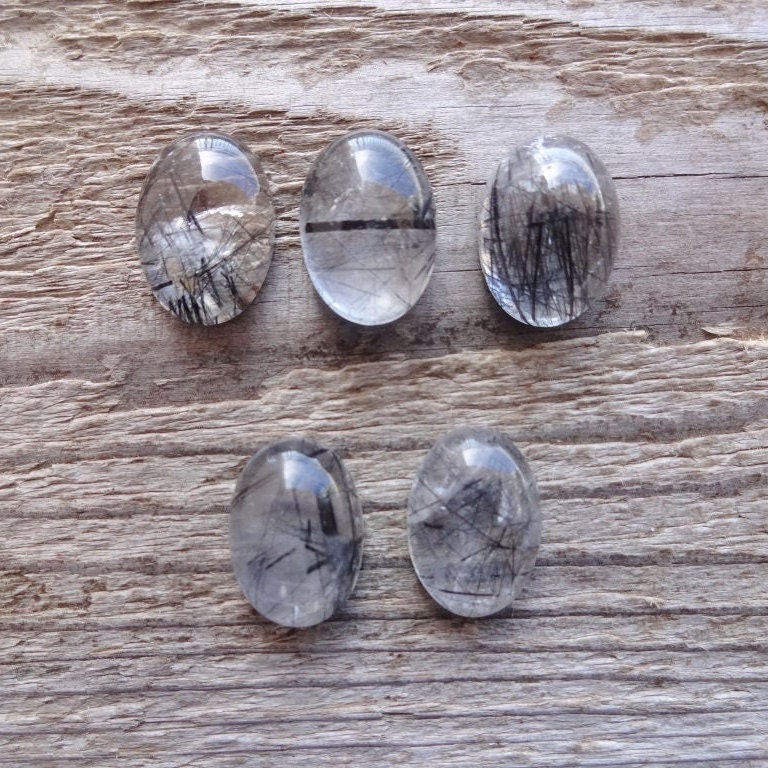 Clear Black Rutilated Quartz Cabochon Ring Size, 14x9mm Calibrated Quartz Oval Cabochon For Jewelry Making, Premium Quality Cab Gemstone