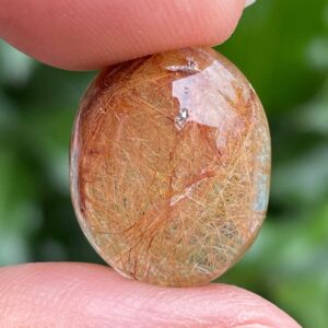 Clear Rutilated Quartz Pendant: Polished Crystal Cabochon (18x14mm) 3.8G