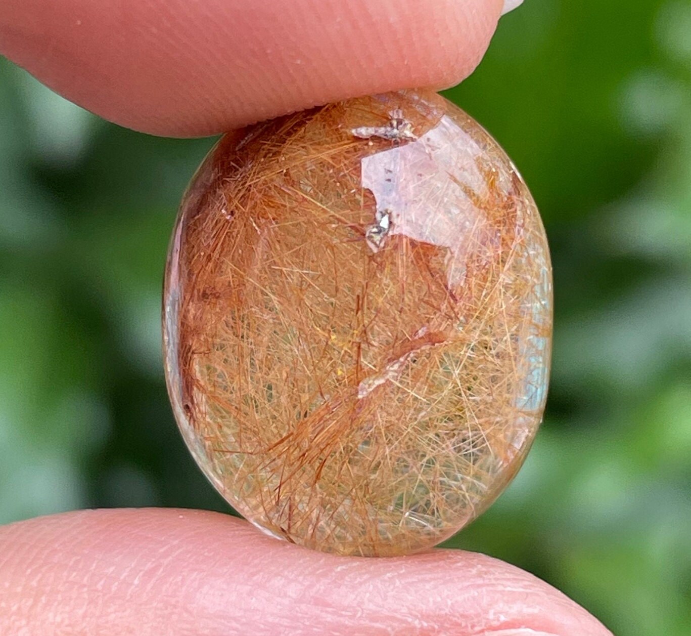 Clear Rutilated Quartz Pendant: Polished Crystal Cabochon (18x14mm) 3.8g Clear Rutilated Quartz Pendant: Polished Crystal Cabochon (18x14mm) 3.8g