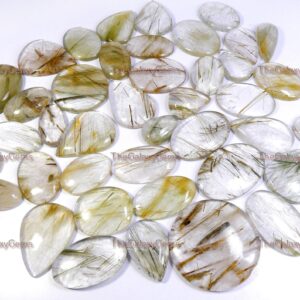 Rutilated Quartz Gemstone. Golden Green Multi Rutile Quartz Cabochon. Natural Rutile Quartz Gemstone Wholesale Bulk Lot Up To 5000 Cts.