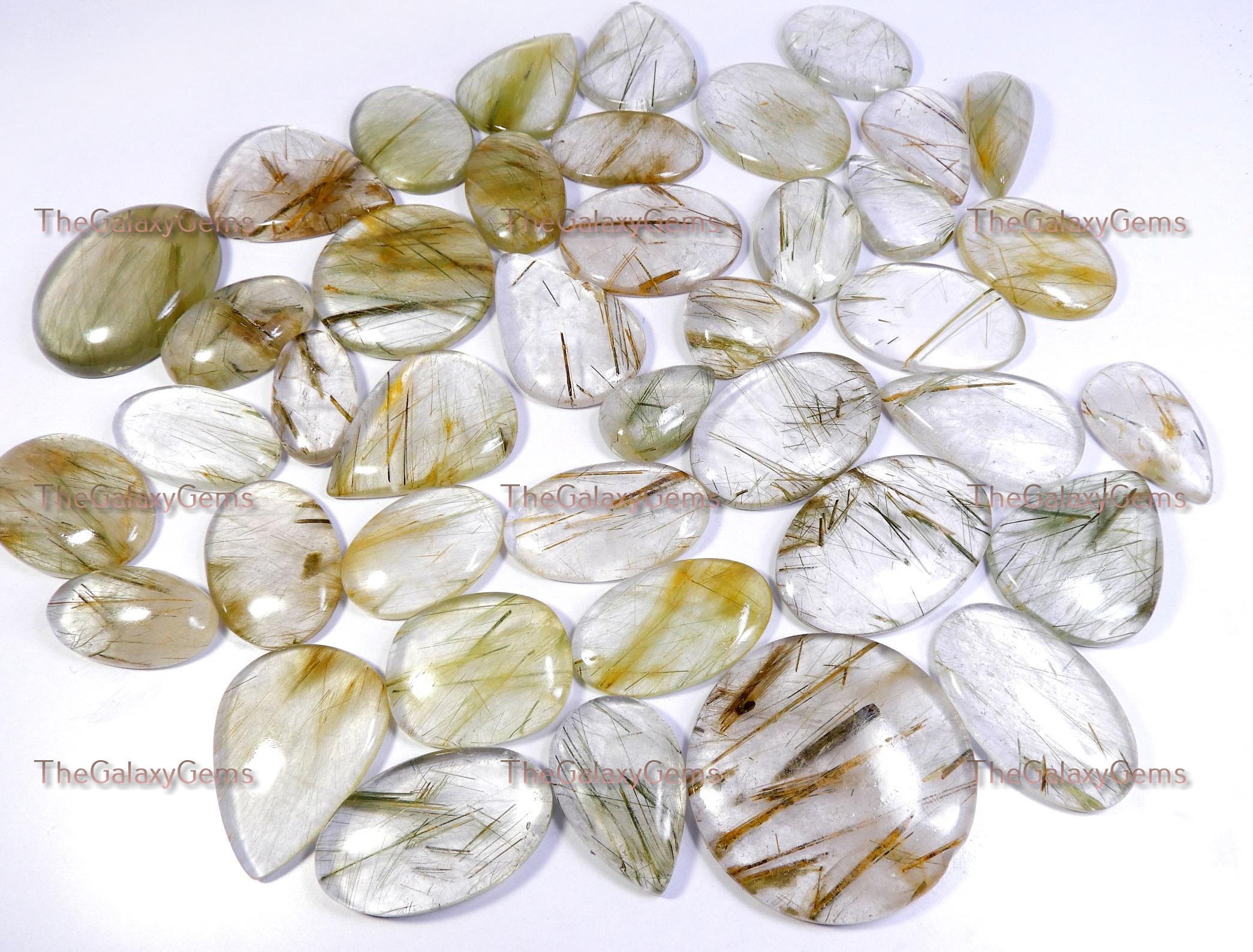 Rutilated Quartz Gemstone. Golden Green Multi Rutile Quartz Cabochon. Natural Rutile Quartz Gemstone Wholesale Bulk Lot Up To 5000 Cts.
