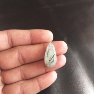 Green Rutile Quartz Cabochon: Pear Shape, 21 Carat Gemstone (25x12x8 Mm