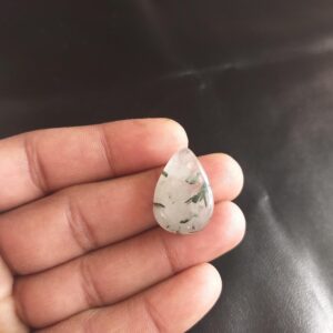 Green Rutile Quartz Cabochon: Pear Shape, 21 Carat Gemstone (24x17x6 Mm