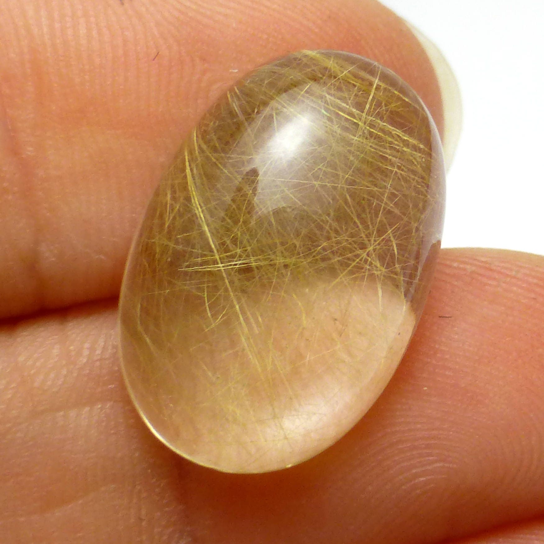 Rutilated Quartz Cabochon Loose Gemstone Domed Oval 19x13 Gold Golden Flax Strand Rutile Handmade Clear Crystal Inclusion Quality