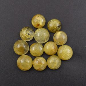 Aaa+ Grade Natural Golden Rutaile Quartz Round Shape Cabochon Flat Back Calibrated Wholesale Gemstone, All Sizes Available
