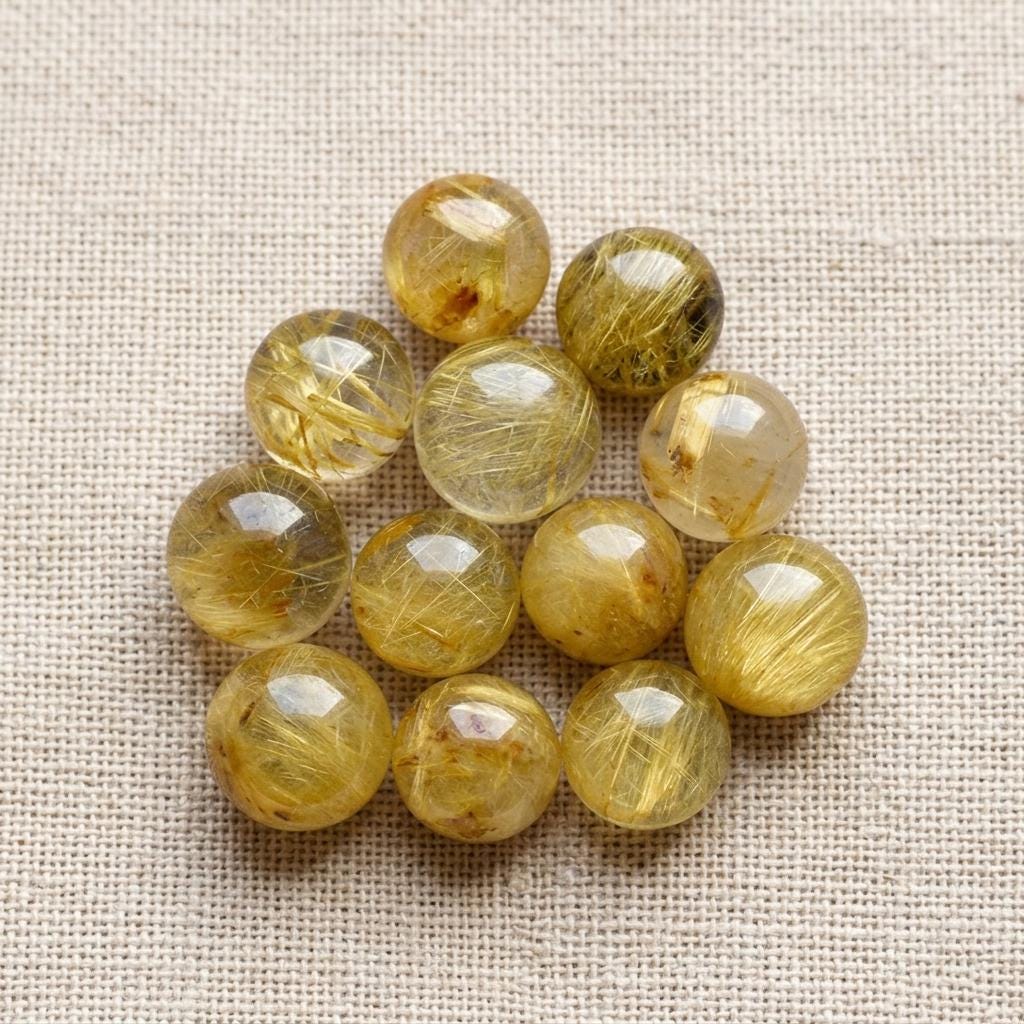Natural Golden Rutile Quartz Round Cabochon For Jewelry Making (flat Back Polished)