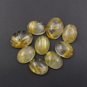 Aaa+ Quality Natural Golden Rutile Quartz Oval Shape Cabochon Flat Back Calibrated Wholesale Gemstone For Jewelry Making All Sizes Available