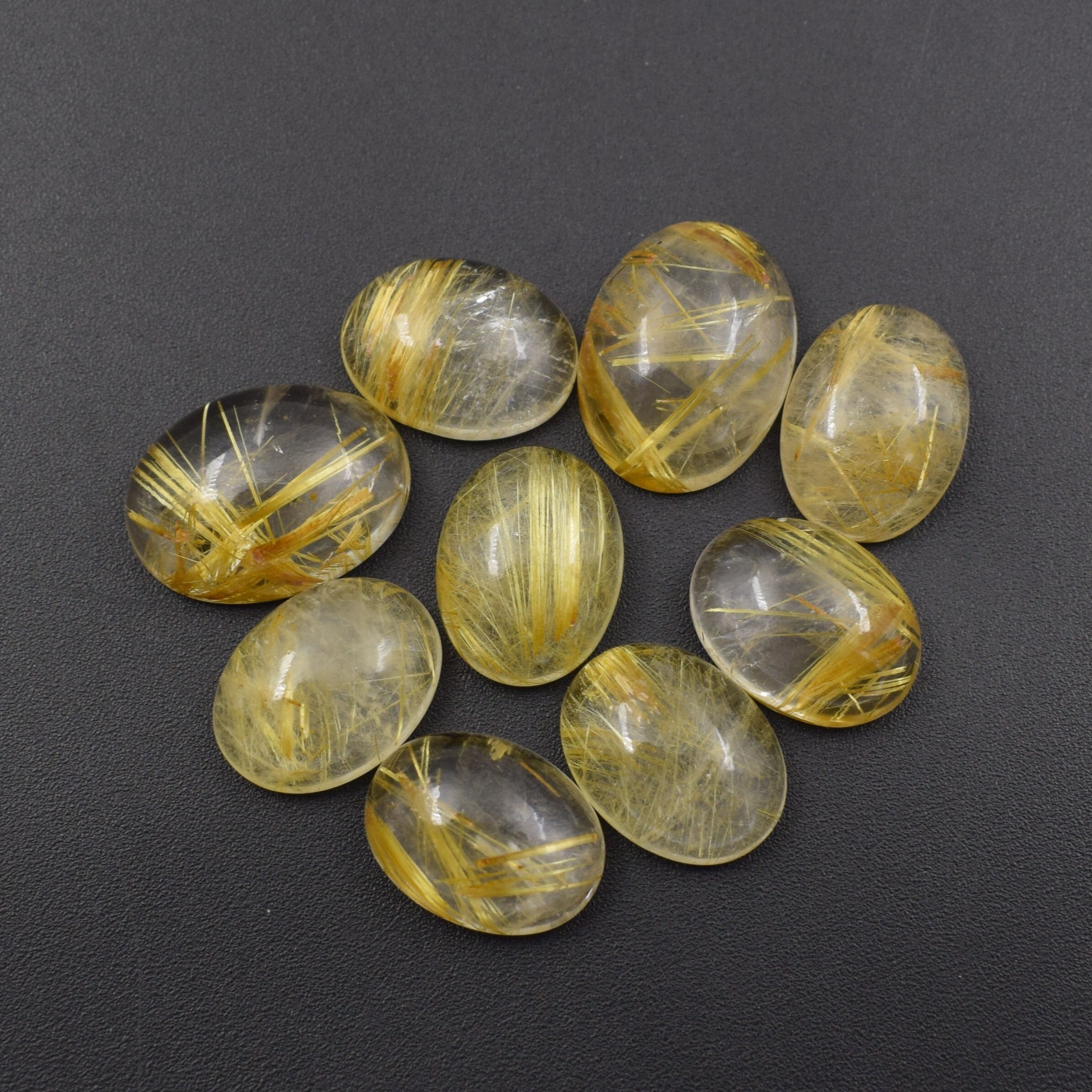 Aaa+ Quality Natural Golden Rutile Quartz Oval Shape Cabochon Flat Back Calibrated Wholesale Gemstone For Jewelry Making All Sizes Available