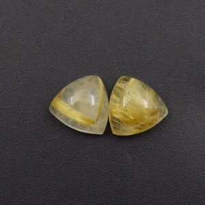 Golden Rutile Quartz Trillion Cabochon Calibrated Gemstone | Natural Flat Back Loose Stone For Jewelry Making | Triangle Cabochon Gemstone