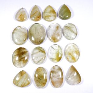 Natural Rutile Quartz Gemstone. Golden Green Multi Rutile Quartz Cabochon. Awesome~ Rutilated Quartz Gemstone. Loose For Jewelry.