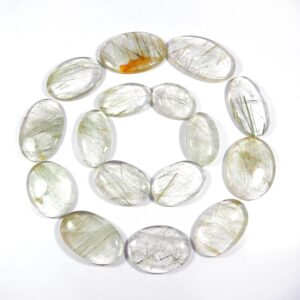Natural Rutile Quartz Gemstone. Golden Green Multi Rutile Quartz Cabochon. Polished Rutilated Quartz Gemstone. Loose For Jewelry.