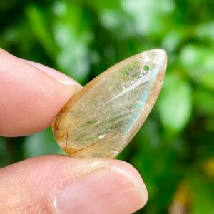 Rutilated Quartz Pendant: Gold Rutile Crystal Cabochon (22x12mm) 3.7G