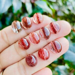 Red Rutile Quartz Crystal Cabochon (1) One XS Copper in Quartz Rutilated Stone, Oval Round Flat Back, High Quality Natural Gemstone Jewelry
