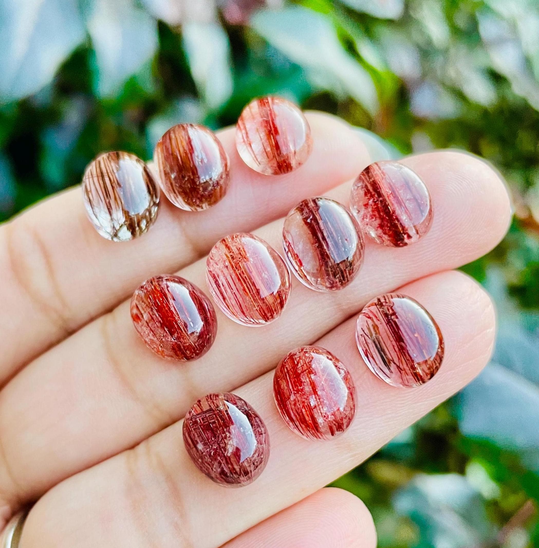 Red Rutile Quartz Crystal Cabochon (1) One Xs Copper In Quartz Rutilated Stone, Oval Round Flat Back, High Quality Natural Gemstone Jewelry
