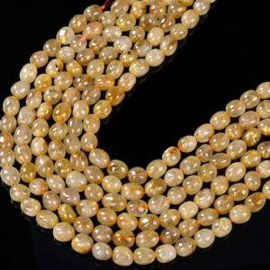 10-11MM  Natural Golden Rutilated Quartz Gemstone Grade AA Pebble Nugget Loose Beads BULK LOT 1,2,6,12 and 50 (D198)