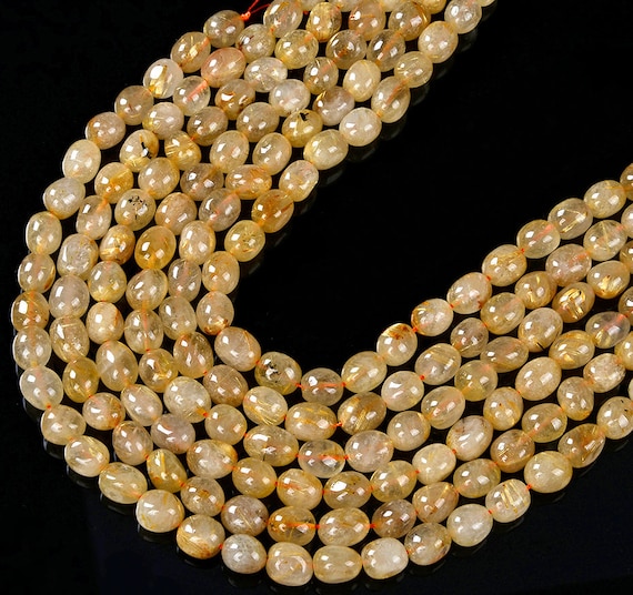 10-11mm  Natural Golden Rutilated Quartz Gemstone Grade Aa Pebble Nugget Loose Beads Bulk Lot 1,2,6,12 And 50 (d198)