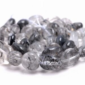 10-12MM Black Rutilated Quartz Gemstone Pebble Nugget Granule Loose Beads 15.5 inch Full Strand (80001914-A28)