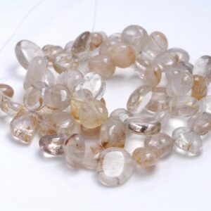 10-12MM Golden Rutilated Quartz Gemstone Pebble Nugget Chip Loose Beads 15.5 inch  (80002131-A7)
