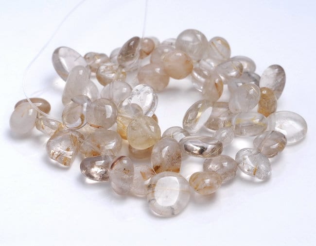 10-12mm Golden Rutilated Quartz Gemstone Pebble Nugget Chip Loose Beads 15.5 Inch (80002131-a7)