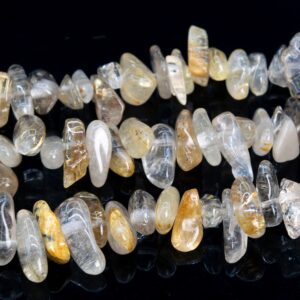 12-24x3-5MM Gold Rutilated Quartz Beads Stick Pebble Chip Genuine Natural Grade A Gemstone Loose Beads 16"/8" Bulk Lot Options (112821)