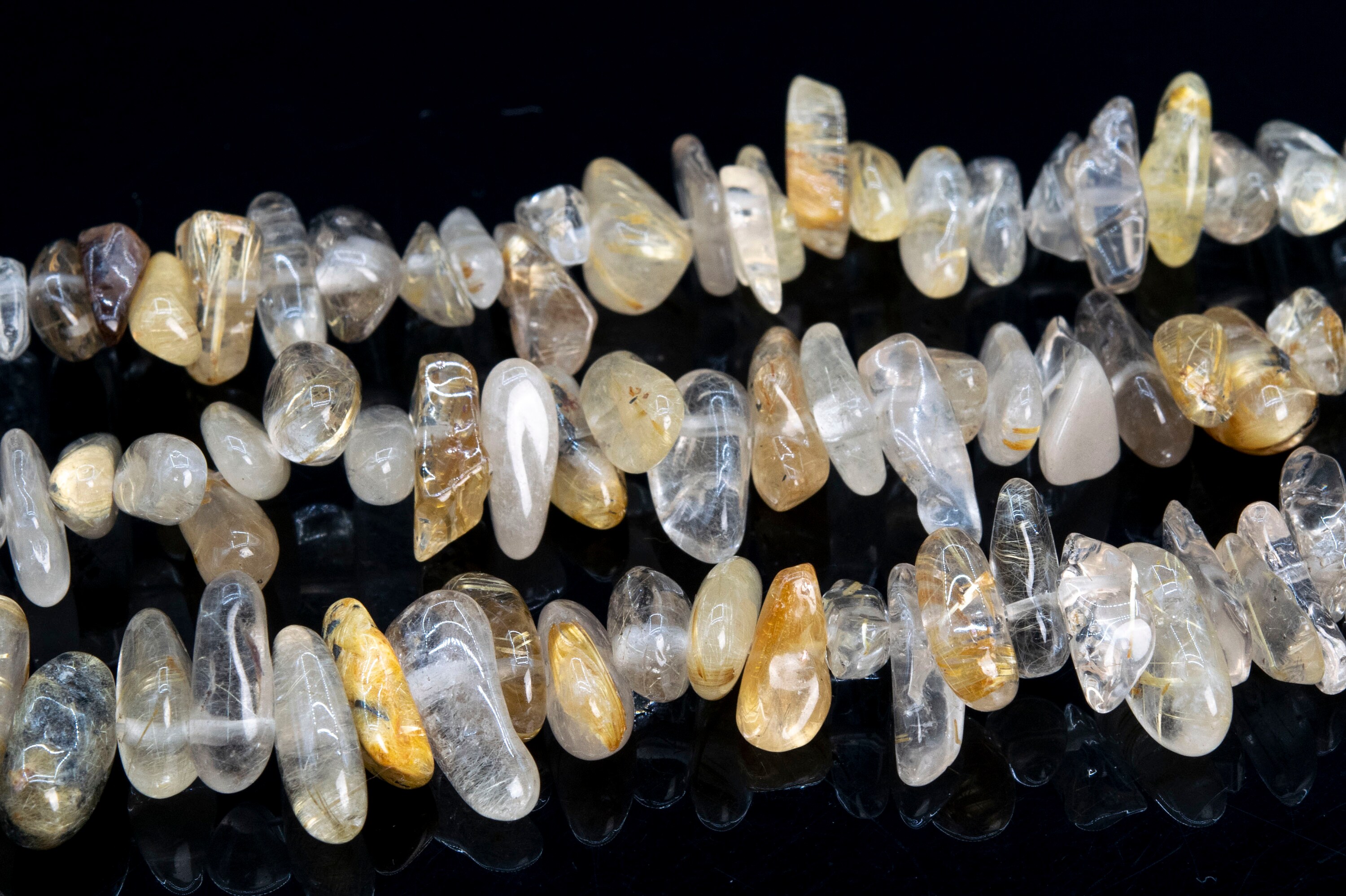 12-24x3-5mm Gold Rutilated Quartz Beads Stick Pebble Chip Genuine Natural Grade A Gemstone Loose Beads 16"/8" Bulk Lot Options (112821)