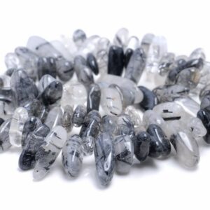 14-19MM Black Rutilated Quartz Gemstone Stick Pebble Chip Loose Beads 15.5 inch  (80002157-A4)