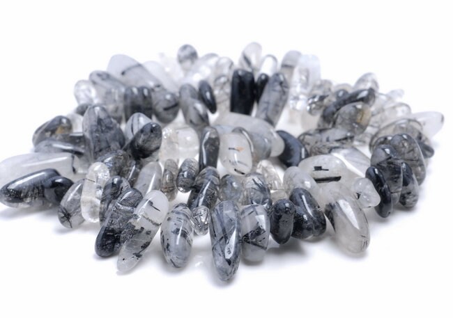 14-19mm Black Rutilated Quartz Gemstone Stick Pebble Chip Loose Beads 15.5 Inch (80002157-a4)