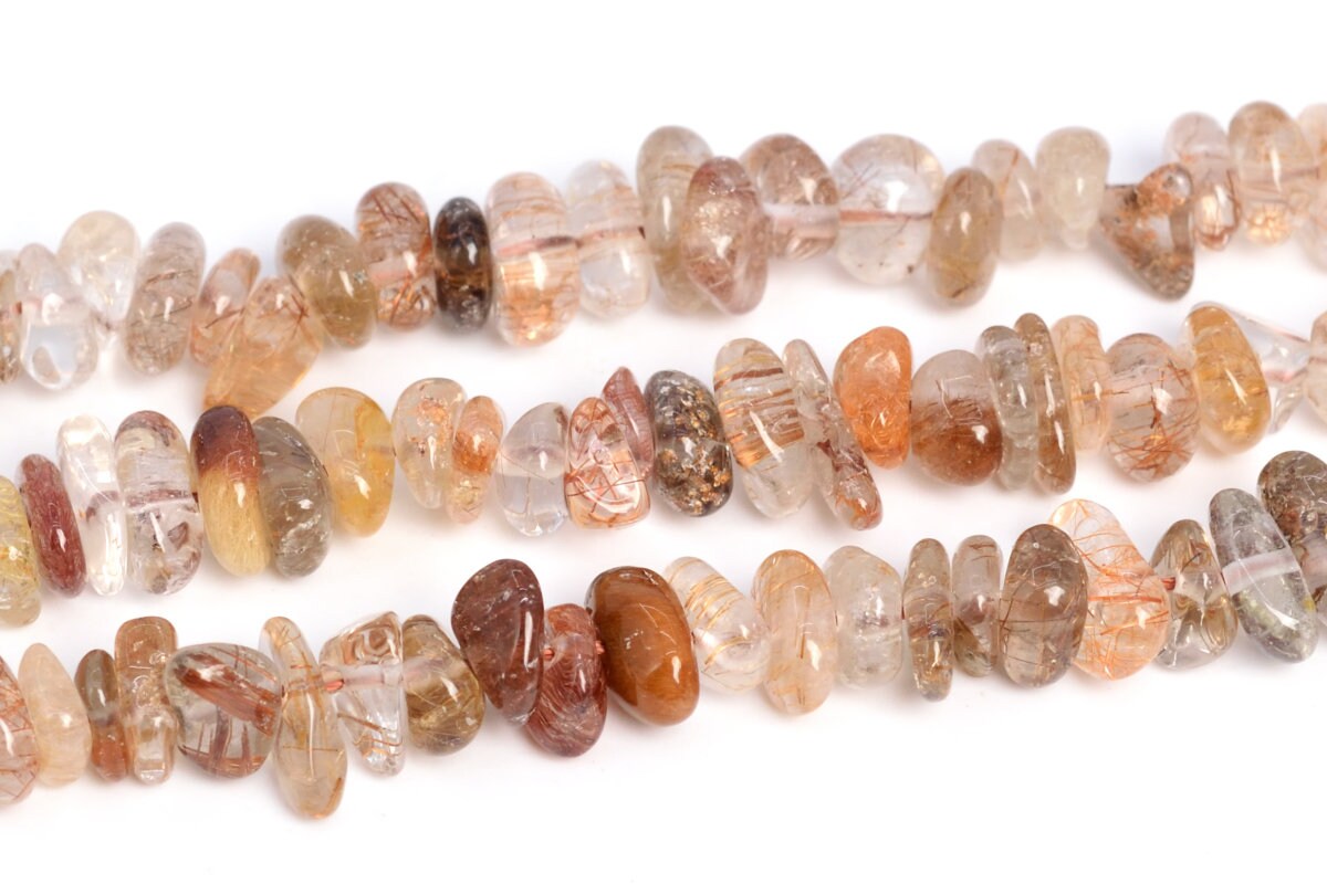 4-10mm Bronze Rutilated Quartz Beads Pebble Chips Grade Aa Genuine Natural Gemstone Beads 15" Bulk Lot Options (108407)