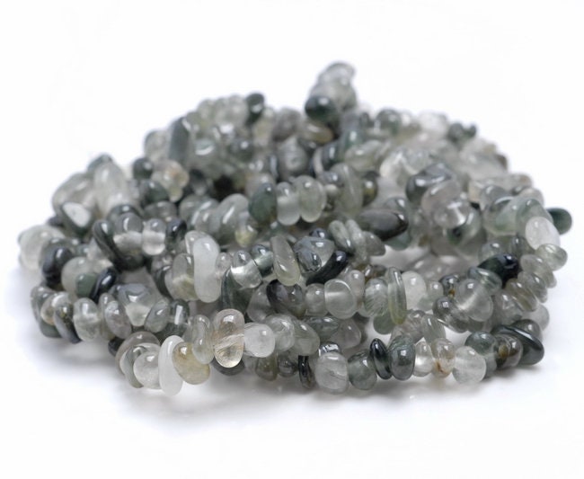 5-6mm Green Rutilated Quartz Gemstone Pebble Nugget Chip Loose Beads 34 Inch  (80002100-a12)