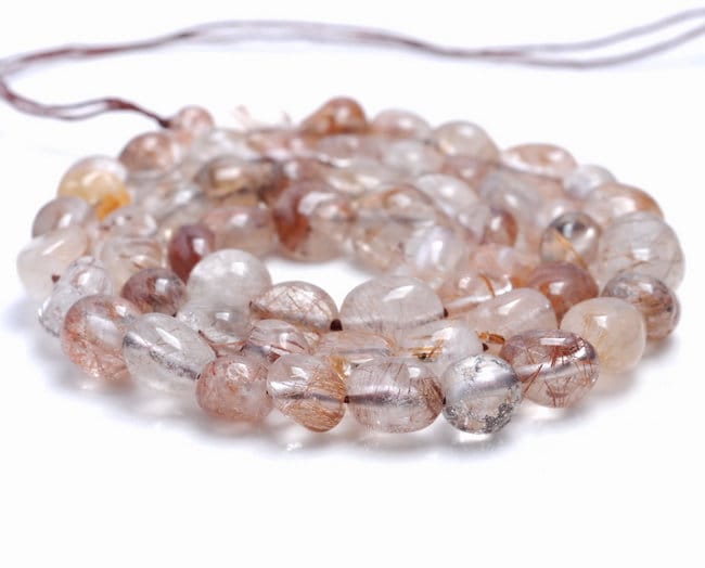 6-7mm Bronze Rutilated Quartz Gemstone Pebble Nugget Granule Loose Beads 15.5 Inch Full Strand (80001970-a30)