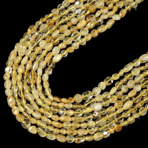 6-8MM Natural Golden Rutilated Quartz Gemstone Pebble Nugget Loose Beads BULK LOT 1,2,6,12 and 50 (D183)