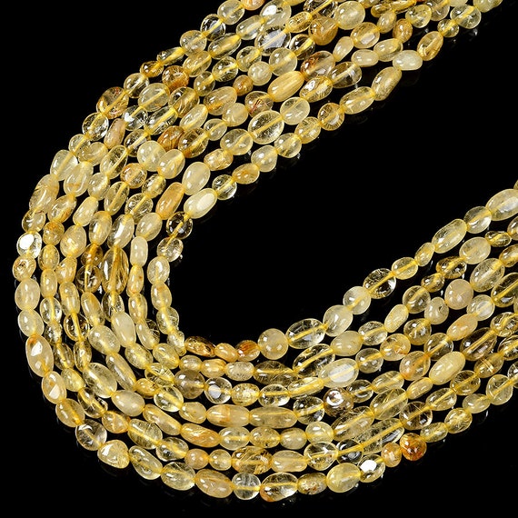 6-8mm Natural Golden Rutilated Quartz Gemstone Pebble Nugget Loose Beads Bulk Lot 1,2,6,12 And 50 (d183)
