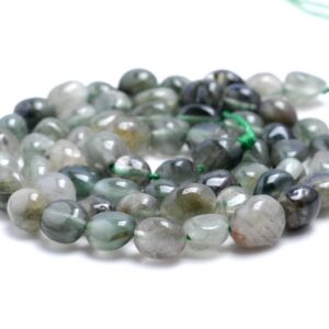7-8MM Green Rutilated Quartz Gemstone Pebble Nugget Granule Loose Beads 7.5 inch Half Strand (80001972 H-A30)