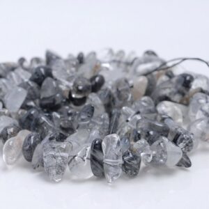 7-8MM Black Rutilated Quartz Gemstone Pebble Nugget Chip Loose Beads 7.5 inch  (80001875 H-A14)