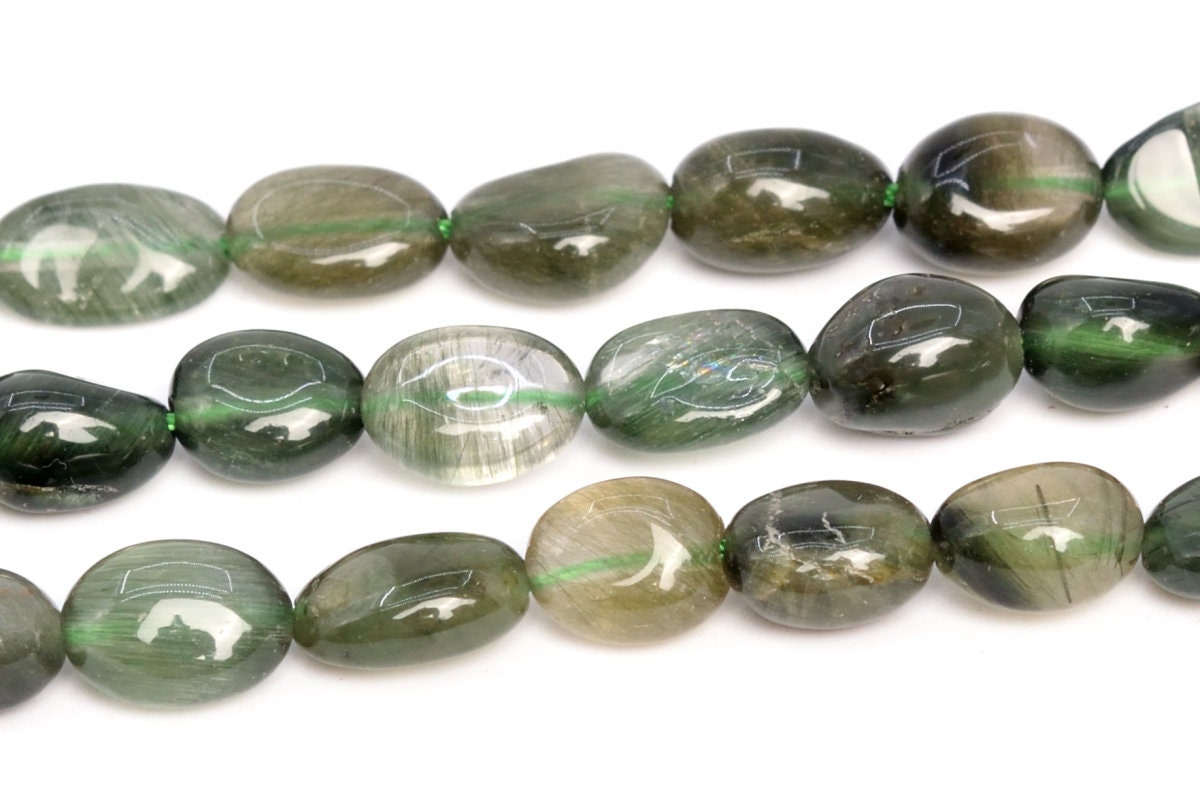 7-9mm Green Rutilated Quartz Beads Pebble Nugget Grade Aa Genuine Natural Gemstone Beads 15.5"/7.5" Bulk Lot Options (108434)